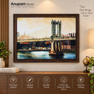 Anupam Premium New York Suspension Bridge UV Textured Wooden Framed Wall Painting – Urban Cityscape Artwork, 31 × 23 Inch
