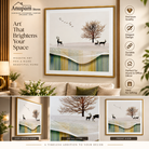 Anupam Premium 3D Embossed Deer Landscape Golden Metal Framed Painting | Wall Paintings Photo Frame for Home Decor Gift Items– 31 x 31 Inch