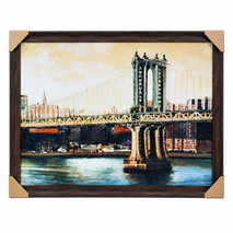 Anupam Premium New York Suspension Bridge UV Textured Wooden Framed Wall Painting – Urban Cityscape Artwork, 31 × 23 Inch