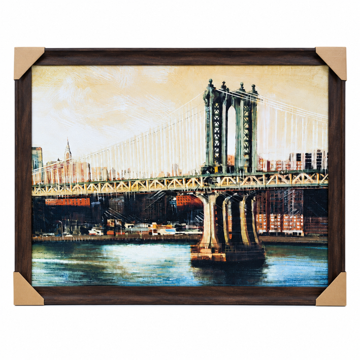Anupam Premium New York Suspension Bridge UV Textured Wooden Framed Wall Painting – Urban Cityscape Artwork, 31 × 23 Inch