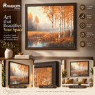 Anupam Premium Autumn Birch Forest UV Textured Wooden Framed Wall Painting – Orange Nature Artwork, 31 × 23 Inch