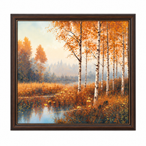 Anupam Premium Autumn Birch Forest UV Textured Wooden Framed Wall Painting – Orange Nature Artwork, 31 × 23 Inch