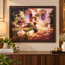 Anupam Blooming Garden Villa Framed Wall Painting – Premium Multicolour Home Decor Artwork, Size - 31 × 23 Inch