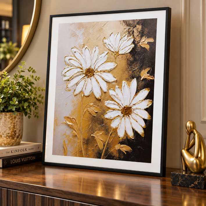 Anupam Premium 3D Embossed White Floral Metal Frame Painting | Wall Painting Photo Frame for Home Decor Gift Items– 20 x 16 Inch
