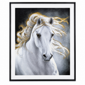 Anupam Premium 3D Embossed White Horse Metal Framed Painting with Golden Accents Wall Painting | Home Decor Gift Items – 20 x 16 Inch (Multicolor)