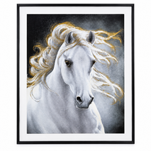 Anupam Premium 3D Embossed White Horse Metal Framed Painting with Golden Accents Wall Painting | Home Decor Gift Items – 20 x 16 Inch (Multicolor)