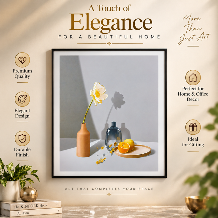 Anupam Premium Minimalist Floral Vase 3D Emboss Metal Framed Wall Painting – Modern Still Life Artwork, 31 × 23 Inch