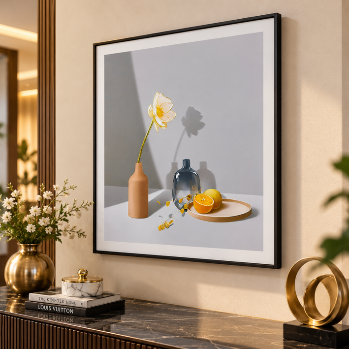 Anupam Premium Minimalist Floral Vase 3D Emboss Metal Framed Wall Painting – Modern Still Life Artwork, 31 × 23 Inch