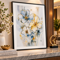 Anupam Premium 3D Embossed Blue & Gold Floral Metal Framed Painting | Wall Painting for Home Decor Gift Items – 28 x 20 Inch
