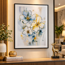 Anupam Premium 3D Embossed Blue & Gold Floral Metal Framed Painting | Wall Painting for Home Decor Gift Items – 28 x 20 Inch