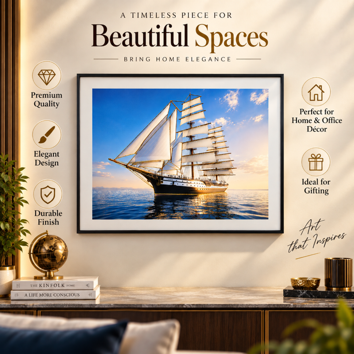 Anupam Premium 3D Embossed Sailing Ship Metal Frame Painting | Wall Painting Home Decor Gift Items– 28 x 20 Inch