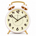Anupam Premium White & Gold Twin Bell Table Clock – Elegant Vintage Alarm Clock for Home & Office Décor