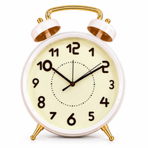 Anupam Premium White & Gold Twin Bell Table Clock – Elegant Vintage Alarm Clock for Home & Office Décor