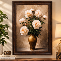 Anupam Premium White Peony Floral Metal Framed Wall Painting – 18 x 26 Inch Premium Botanical Wall Art for Living Room & Home Decor