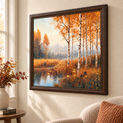 Anupam Premium Autumn Birch Forest UV Textured Wooden Framed Wall Painting – Orange Nature Artwork, 31 × 23 Inch