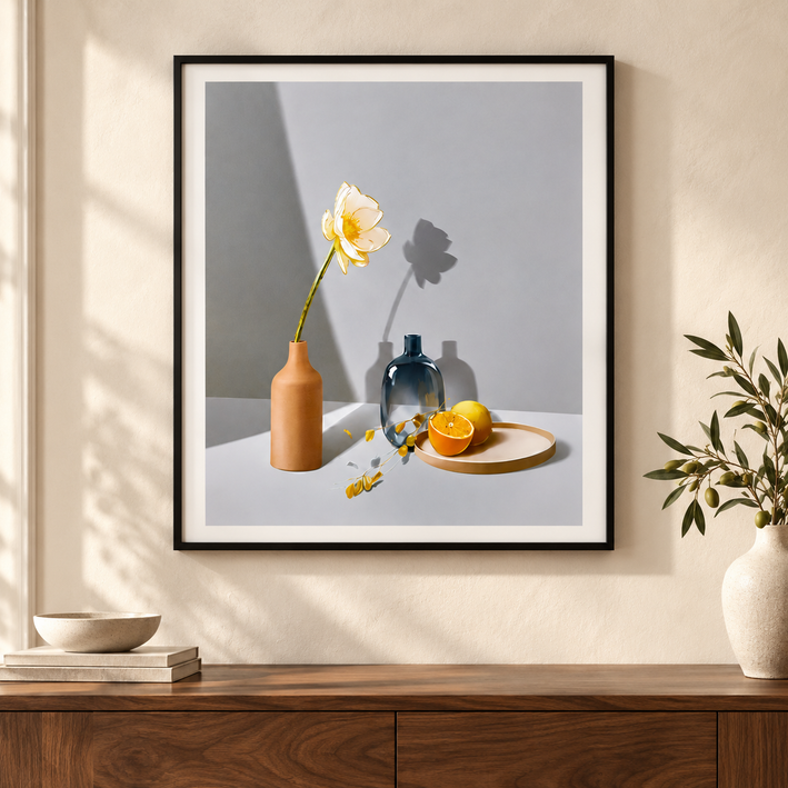 Anupam Premium Minimalist Floral Vase 3D Emboss Metal Framed Wall Painting – Modern Still Life Artwork, 31 × 23 Inch