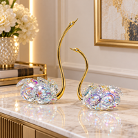 Anupam Premium Crystal Swan Pair Showpiece with Golden Neck | Luxury Home Decor Accent Gift Items - Pack of 1