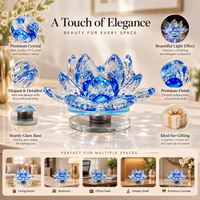 Anupam Premium Blue Crystal Lotus Decorative Showpiece with Glass Base | Luxury Home & Office Decor