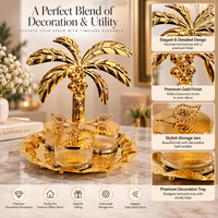 Anupam Premium Golden 3-Jar Dry Fruit Serving Set with Palm Tree Stand | Luxury Table Decor Gift Items