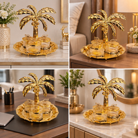 Anupam Premium Golden 3-Jar Dry Fruit Serving Set with Palm Tree Stand | Luxury Table Decor Gift Items
