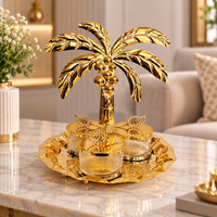 Anupam Premium Golden 3-Jar Dry Fruit Serving Set with Palm Tree Stand | Luxury Table Decor Gift Items
