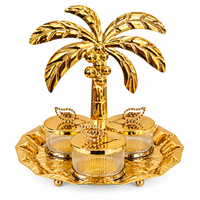 Anupam Premium Golden 3-Jar Dry Fruit Serving Set with Palm Tree Stand | Luxury Table Decor Gift Items