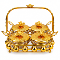 Anupam Premium Golden 4-Bowl Dry Fruit Serving Set with Decorative Handle Tray | Luxury Tableware Gift Items