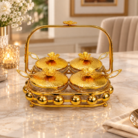 Anupam Premium Golden 4-Bowl Dry Fruit Serving Set with Decorative Handle Tray | Luxury Tableware Gift Items