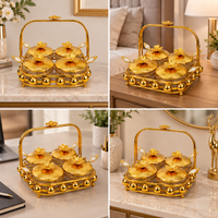 Anupam Premium Golden 4-Bowl Dry Fruit Serving Set with Decorative Handle Tray | Luxury Tableware Gift Items