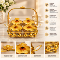 Anupam Premium Golden 4-Bowl Dry Fruit Serving Set with Decorative Handle Tray | Luxury Tableware Gift Items