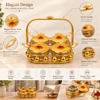 Anupam Premium Golden 4-Bowl Dry Fruit Serving Set with Decorative Handle Tray | Luxury Tableware Gift Items