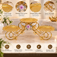 Anupam Premium Golden 3-Tier Decorative Serving Stand with Floral Design | Luxury Table Decor Gift Items