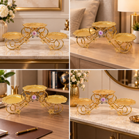 Anupam Premium Golden 3-Tier Decorative Serving Stand with Floral Design | Luxury Table Decor Gift Items