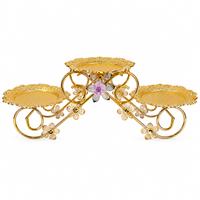 Anupam Premium Golden 3-Tier Decorative Serving Stand with Floral Design | Luxury Table Decor Gift Items