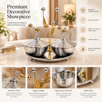 Anupam Premium Double Bowl Decorative Serving Set with Golden Floral Stand | Luxury Table Decor Serveware - Best Gift Item (Pack of 1)