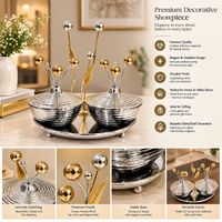 Anupam Premium Double Bowl Decorative Serving Set with Golden Floral Stand | Luxury Table Decor Serveware - Best Gift Item (Pack of 1)