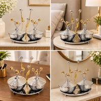 Anupam Premium Double Bowl Decorative Serving Set with Golden Floral Stand | Luxury Table Decor Serveware - Best Gift Item (Pack of 1)