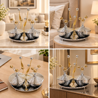 Anupam Premium Double Bowl Decorative Serving Set with Golden Floral Stand | Luxury Table Decor Serveware - Best Gift Item (Pack of 1)
