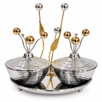 Anupam Premium Double Bowl Decorative Serving Set with Golden Floral Stand | Luxury Table Decor Serveware - Best Gift Item (Pack of 1)