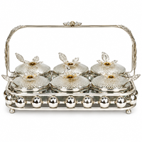 Anupam Premium Silver 6-Jar Dry Fruit Serving Set with Decorative Handle Tray | Luxury Tableware Gift Items