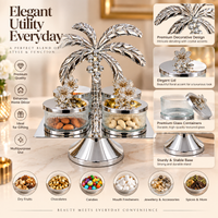 Anupam Premium Silver 4-Jar Dry Fruit Serving Set with Palm Tree Stand | Luxury Table Decor Gift Items