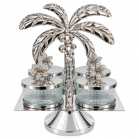 Anupam Premium Silver 4-Jar Dry Fruit Serving Set with Palm Tree Stand | Luxury Table Decor Gift Items