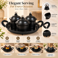 Anupam Premium 3-Piece Black Serving Bowl Set with Decorative Tray | Luxury Tableware Gift Items - Pack of 4