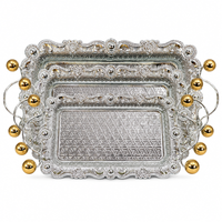 Anupam Premium Silver Decorative Serving Tray Set with Golden Ball Handles | Luxury Tableware Gift Items