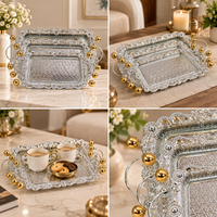 Anupam Premium Silver Decorative Serving Tray Set with Golden Ball Handles | Luxury Tableware Gift Items