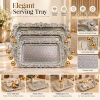 Anupam Premium Silver Decorative Serving Tray Set with Golden Ball Handles | Luxury Tableware Gift Items