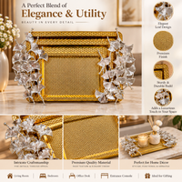 Anupam Premium Golden Decorative Serving Tray Set with Silver Leaf Design | Luxury Tableware Gift Items