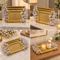 Anupam Premium Golden Decorative Serving Tray Set with Silver Leaf Design | Luxury Tableware Gift Items