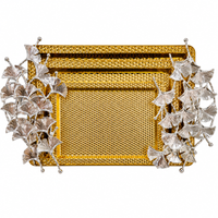 Anupam Premium Golden Decorative Serving Tray Set with Silver Leaf Design | Luxury Tableware Gift Items