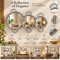 Anupam Premium Round Mirror Tray Set of 3 with Silver Handles | Luxury Decorative Serving Trays Best Gift Items
